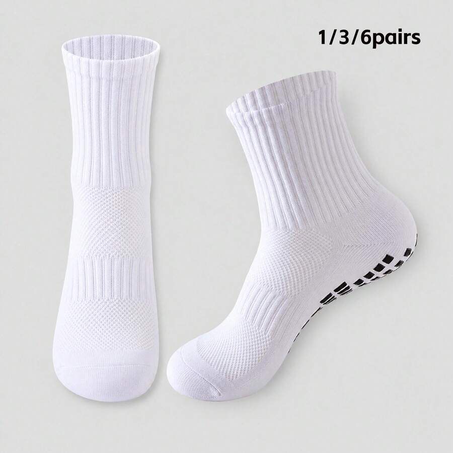1/3/6 Pairs Non-Slip Football Socks With Grip Dots, Shock-Absorbing, Wear-Resistant, Thickened, Breathable Sports Football Socks - Multicolor - View 1