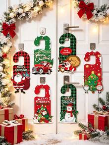 6pcs Set New Christmas Happy Door Handle Hanging Decor, Christmas Party Door Decoration Props, Christmas Decoration, Home Christmas Decor, Winter Decoration - Christmas Party Door Hangers - View 2