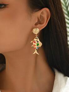 1 Pair Luxury Enamel Oil-Drip Fish & Seashell Long Earrings, Suitable For Beach Vacation, Party, Banquet, Gift, Daily Wear - Colorful - View 6