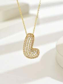 1pc Luxury Initial Charm Letter Star Hailey Style Full Cubic Zirconia A-Z English Letter Thick Bubble Round Pendant Fashion Hip Hop Unisex Gold Plated Brass Necklace Jewelry Party Gift - Necklace - View 6