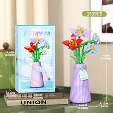 12 Styles Building Block Eternal Flower Vase Desktop Decor, Assembled Building Blocks, Small Particle Micro Building Block Flowers, Rose Sunflower Artificial Flower Model, Birthday Gift, Holiday Gift - Multicolor - View 17