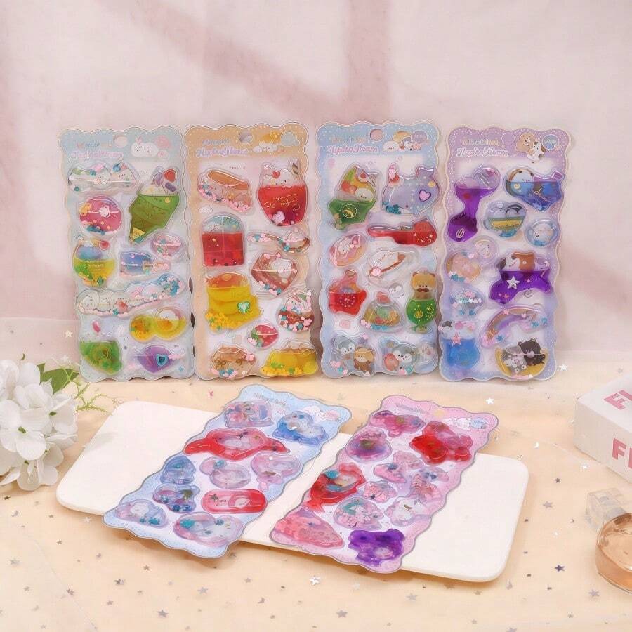 25pcs-Q-Lia 3D Ancient-Style Small Water Droplet Relief Three-Dimensional Crystal Sticker, Cute Glittering Raindrop Character Crystal Glue DIY Decorative Sticker - Multicolor - View 1