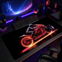 Blue Holographic Fighter/Red Neon Light Trail Transparent Motorcycle Rider Extended Gaming Mouse Pad, Large Non-Slip Rubber Waterproof Keyboard Desk Mat, Suitable For PC Laptop Gaming Office Desktop Decoration - View 4