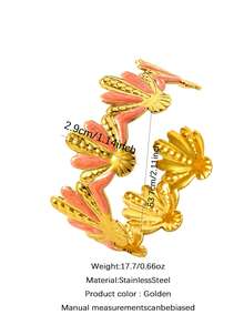 VceTd 2PCS/1PC Vintage Gentle Style Stainless Steel Women's Bracelet Set With Plumeria And Shell Shaped Enamel Craft Open Design, Suitable For Daily Layering Or Single Wear Or Vacation Wear Or Holiday Gift For Friends - Yellow Gold - View 14