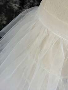 1 Pc Layered White Tulle Train Wrap Skirt Tie Waist Ruffle Tutu Overlay For Wedding Bride Evening Formal Party Dress Layering Accessory - A - View 4