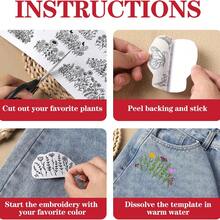 9pcs Set Of Embroidered Patterns Water Soluble Self-Adhesive Kit, Suitable For Beginners, Applicable For Sweater, Jeans And Sweatshirt Kit, Including Handicrafts, Handmade Gifts, Kit, Clothing, T-Shirt, Gift, Fashion - Floral Pattern - View 6