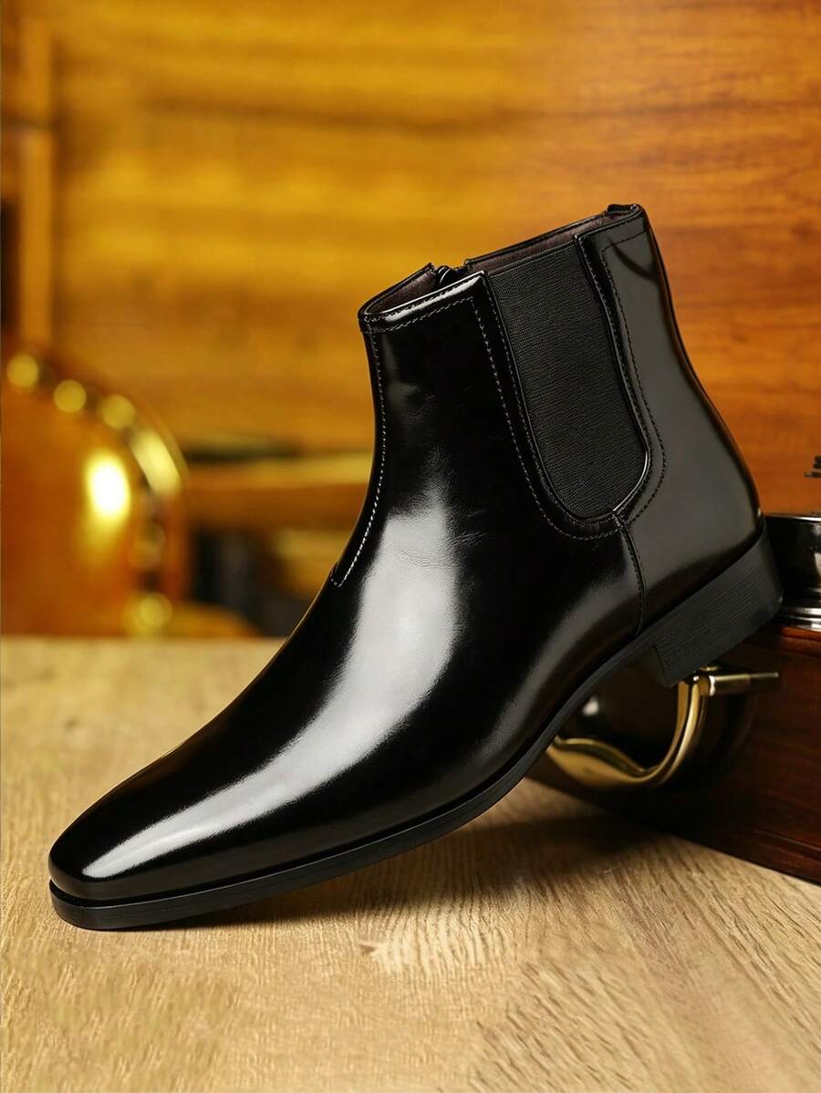 Men's British Korean Style Pointed Toe High-Top Non-Slip Wear-Resistant Ankle Boots Fashion Versatile Height-Increasing Chelsea Boots (Runs Large)