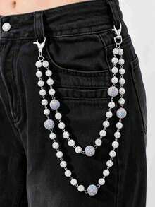 1 chiếc thắt lưng quần jean đính hạt Hiphop Unisex, trang trí hạt Disco màu đỏ và trắng, quà tặng phụ kiện phong cách Gothic - Chuỗi quần Bling Bling - Xem 18