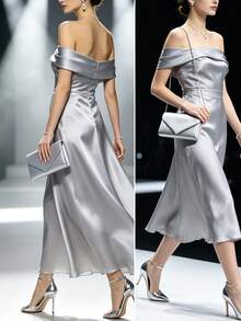 LJDCRFT Chic And Minimalist Envelope Evening Bag With Metal Trim Decoration, A Stylish Accessory For Weddings, Proms, And Parties. - Silver - View 2