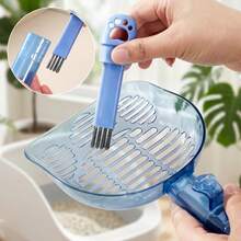 1pc Royal Blue Transparent White Integrated Cat Litter Scoop With Built-In Cleaning Brush, High Transparency Thickened Large Hole Cat Poop Scoop, Universal For Tofu Litter, Bentonite And Mineral Litter, Household Cat Litter Box No Dead Angle Cleaning Pet Supplies, Convenient Storage Cat Poop Cleaning Tool For Slouchy Cat Owners, Durable Transparent Long Handle Anti-Slip Pet Cleaning Scoop - Multicolor - View 6