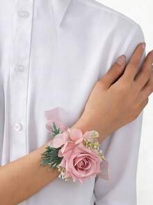 1件/2件/6件 滿天星玫瑰手腕花飾與胸花，適合新郎、新娘、父親、母親、祖母、祖父婚禮裝飾佩戴，舞會派對返校日裝飾花卉 - 深粉紅色 - 查看 9