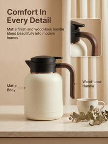 1.5L Insulated Thermal Coffee Carafe, Large Capacity Stainless Steel Tea Pot With Wooden Handle For Home Office Daily Use - Multicolor - View 11
