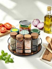 Rotating Round Wooden Storage Rack, Suitable For Desktop And Cabinet Organization, Ideal For Kitchen, Bathroom And Home Decor, With 360° Rotating Turntable Storage Rack, Suitable For Displaying Bottles, Cans And Small Items - View 3