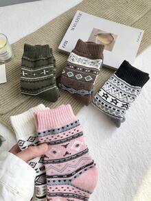 5 Pairs Autumn/Winter Retro Pattern Fashion Vintage Mid-Calf Socks, Women's Thickened Warm Knitted Socks, Suitable For Daily Wear, Home, Outdoor Sports, Matching With Boots, Sneakers, Slippers - Multicolor - View 7