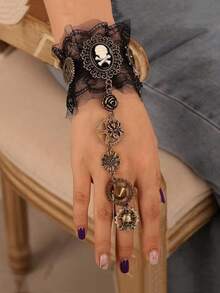 1pc Women's Vintage Pirate Steampunk Gear Lace Skull Mechanical Ring Bracelet (Random Style), Halloween - Multicolor - View 4