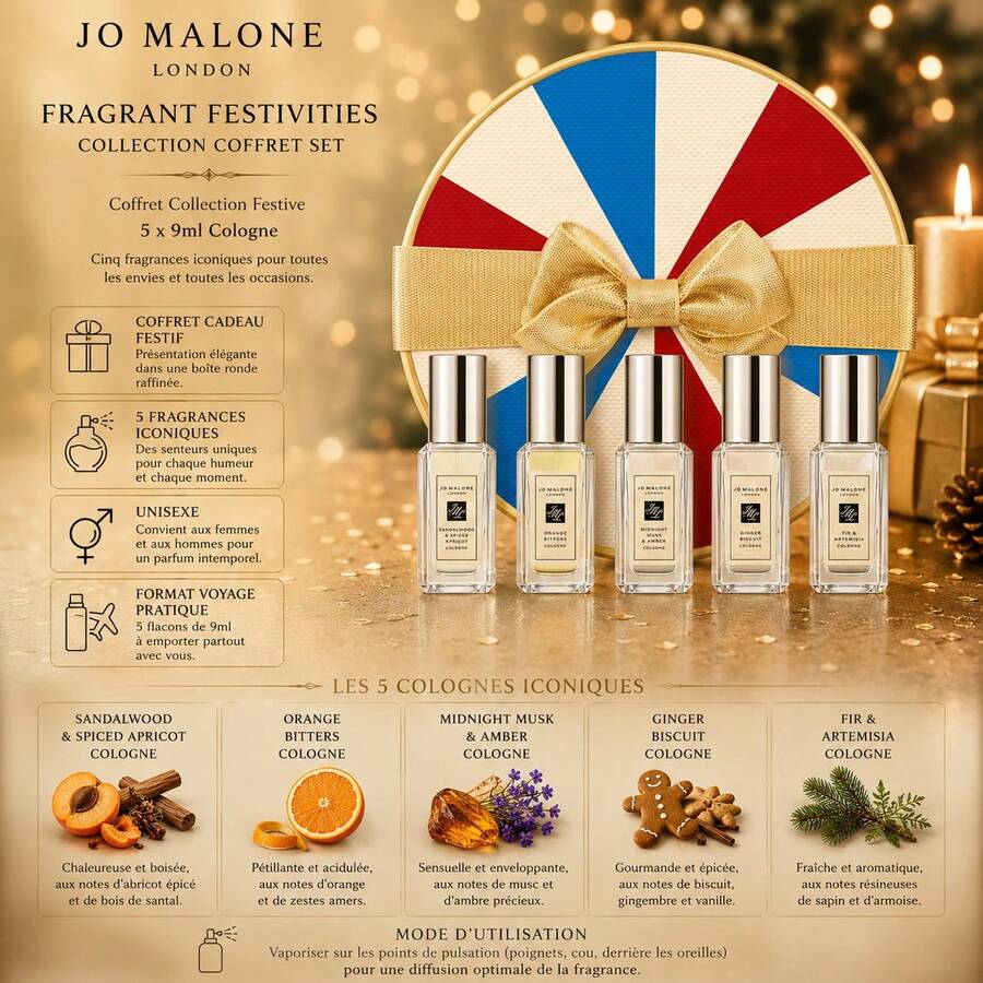مجموعة هدايا Jo Malone London Fragrant Festivities، 5x9 مل كولونيا للجنسين، مجموعة عيد الميلاد الفاخرة، هدية سفر مثالية، عينات مصغرة - عطور متنوعة - مشاهدة 1