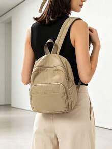 Women's Lightweight Nylon Mini Backpack, Multi Compartment Casual Small Backpack, Versatile Backpack For Commuting And Traveling, College Style Comput - Khaki - View 9