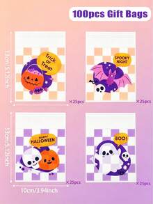 100 piezas Bolsas de regalo de Halloween, Bolsas autosellantes, Decoraciones de Halloween, Bolsas de almacenamiento, Decoraciones para fiestas de Halloween, Bolsas de embalaje de regalos, Suministros para fiestas de trucos o , Decoraciones de Feliz Halloween, Bolsas para aperitivos, Decoraciones de Halloween aterradoras, Decoraciones de atmósfera espeluznante - calabaza a cuadros - Ver 5