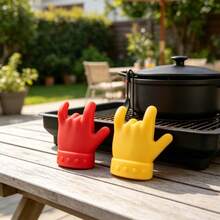 2pcs/Set (Finger Holder & Ear Clip Cover) Kitchen Tool Pot Lid Lifter Anti-Spill Tray Palm-Shaped Ladle Holder Magic Style - Multicolor - View 5