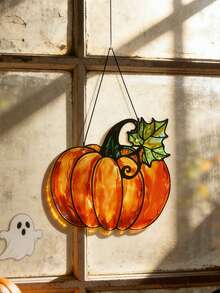1pc Vintage Maple Leaf Pumpkin Window Hanging Decor, Rustic Farmhouse Style Autumn Halloween Thanksgiving Harvest Pendant, Cozy Fantasy Indoor Wall Decoration, Halloween Trick Or Treat Autumn Festival Entryway Home Party Window Photo Prop Hanging Ornament Gift - Multicolor 17 - View 10
