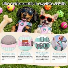 Summer Lightweight Dog Harness, Embroidered Pocket Design, Breathable Mesh Material, Soft Waterproof Fabric, Can Be Worn After Grooming, No Friction Pain, Equipped With Metal Buckle And Anti-Burst Pull Handle, Suitable For Small/Medium Dogs. Non-Chafing Leash - Beige - View 2