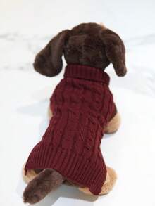 秋冬季宠物狗泰迪/比熊犬/博美犬针织服，复古格纹图案毛衣，适合小型/中型犬 - 酒紅色 - 查看 4