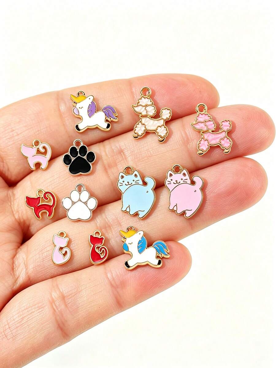 20pcs Multi-Color Cartoon Cat, Dog, Horse Oil Drip Pendant DIY Alloy Jewelry Accessories Necklace Bracelet Decorative Charms - 20pcs - View 1