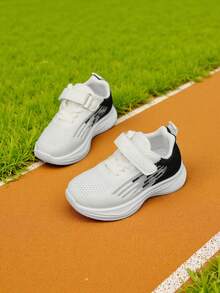 1 Pair Kids' Breathable Mesh Running Shoes, Spring/Summer, Kindergarten Versatile Hook & Loop Sneakers - White - View 2
