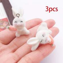 3/5pcs 3D Flocking Bunny Rabbit Charms White Pink Gray Rabbit Pendants With Carrot Heart DIY Bracelet Necklace Earring Jewelry Making Accessories - Multicolor - View 12