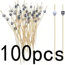 400pcs/200pcs/50pcs/20pcs/10pcs White Halloween Skull Shaped Bamboo Decorative Picks, Natural Raw Bamboo Material, Precision Polished No Burrs, Dark Humorous Skull Head Design, Suitable For European Halloween Theme Party, Western Restaurant Cold Dish Plating, Home Party Fruit Dessert, Holiday Gathering Snack Plating Atmosphere Decoration Props - Multicolor - View 12