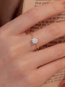1pc S925 Sterling Silver Minimalist Cool Elegant Soft Chain Ring, Women's Unique Niche Design Ring, Daily Date Commute Versatile Gentle Elegant Delicate Small Adjustable Finger Ring - Drill - View 2