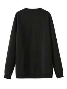 Fashionable Casual Sports Simple Printed Soft And Comfortable Crew Neck Sweatshirt - 黑色 - 查看 2