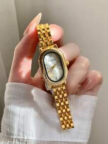 金色橢圓形女款石英手錶，時尚優雅設計，適合日常佩戴，生日與畢業禮物 - 金色 - 查看 3