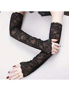 1 Pair Summer Sun Protection Gloves Ice Lace Arm Sleeves Sunshade Arm Covers Long Sleeve Daily Versatile - Multicolor - View 13
