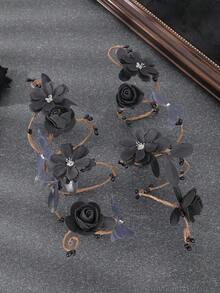 Gothic Black Rose Butterfly Floral Arm Cuffs 2Pcs Adjustable Bendable Vine Bridal Arm Wraps Dark Romantic Jewelry For Halloween Wedding Cosplay Party - Black - View 7