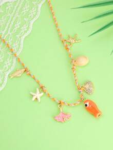 1pc Multi-Color Starfish Necklace, Beach Vacation Style Pendant, Versatile Elegant Neck Chain - Orange - View 1