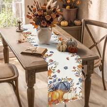 1 pieza Camino de mesa de otoño, estampado de calabaza naranja azul blanco, flores silvestres azules y hojas de arce en acuarela, camino de mesa de poliéster, decoración de mesa de comedor estilo granja para cosecha de otoño y Acción de Gracias - Multicolor - Ver 6