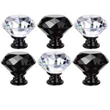 4/6/12er Set gemischte 30mm Kristall Schrankknöpfe, Diamant Glas Schubladengriffe mit Schrauben, geeignet für Schminktisch, Küche und Badezimmer, (Alles Schwarz + Schwarze Basis) - Komplett schwarz mit schwarzem Untergrund - Übersicht 7