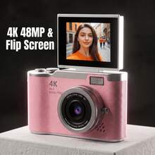 كاميرا رقمية 4K بدقة 48 ميجابكسل للتصوير الفوتوغرافي والفلوق، شاشة قابلة للطي 2.4 بوصة، زووم رقمي 8x، مانع اهتزاز، محمولة، كاميرا بطاقة CCD، مناسبة للمراهقين والسفر والمبتدئين، بطارية 800mAh بعمر طويل - متعدد الألوان - مشاهدة 2