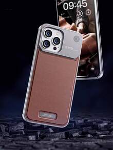 1pc Vintage Brown Leather & Metal Frame Phone Case, Compatible With IPhone 17 Pro Max 16 15 14 13 12 11 Pro Plus 16E, Hollow Large Split Lens Hole Full Lens Protection Cover, Waterproof Shockproof Anti-Drop Anti-Scratch Hard Shell Phone Case - Brown - View 7