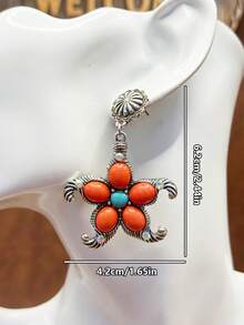 3 styles de boucles d'oreilles à tige vintage western orange-rouge turquoise, forme de tournesol/forme ronde de pièce embossée/forme de croix enroulée, accessoires de cowboy bohème western, convient pour les hauts en denim à décolleté bas, les voyages dans le désert, les tenues de style américain vintage, la combinaison de couleurs orange-rouge + bleu turquoise est la combinaison de couleurs emblématique des bijoux western - Style bohème - Voir 8