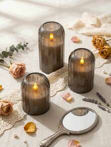 3pcs Flameless Candle Lights With Timer Remote Control, Battery Operated Warm Candle, Suitable For Halloween, Christmas, Valentine's Day, Gift, Birthday, Proposal, Wedding, Party, Dining Table - Gray-warm Light - View 6