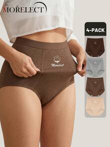 Morelect 4pcs Women's Mid-High Waist Panties, Daily Triangle Briefs, Minimalist Style, Breathable And Skin-Friendly - Multicolor - View 2