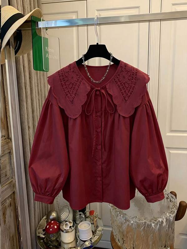 ii Peter Pan Collar Sweet Loose Long Sleeve Blouse, Boho Top