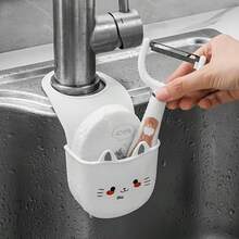 1件可愛貓咪造型水槽收納架,可懸掛海綿與刷子瀝水架,省空間廚房水槽置物架,適合學生、宿舍及返校季廚房收納 - A - 查看 13