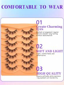 7 Pairs False Eyelashes,Natural Look Fake Eyelashes Strip False Lashes - Black - View 2