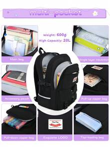 Set Ransel Minimalis Warna Polos 3 Buah dengan Liontin Mewah, Desain Multi-Kompartemen Kapasitas Besar, Tali Bahu Nyaman yang Dapat Diatur, Tali Koper, Cocok untuk Berbagai Acara, Hadiah Kembali ke Sekolah, Hadiah Sempurna untuk Pria/Wanita - A - View 4