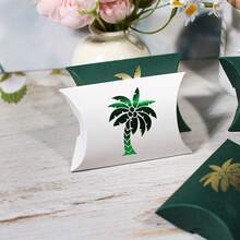20pcs Elegant Saudi Arabia Palm Tree Pillow Gift Boxes, Green White Party Favor Boxes With Gold Foil Pattern, Eid Ramadan & National Day Wedding Treat Packaging With Ribbon Bow - 9.5X6.5X2.5cm - View 5