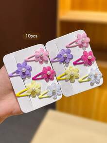 10pcs Colorful Flower Design Cute Girls Hair Clips Snap Clips Hair Accessories For Daily Wear - Multicolor - View 5