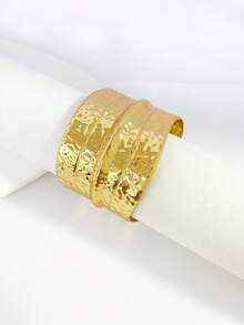 1件金色錘紋皺褶波浪手鍊，現代前衛風格，大膽極簡金屬飾品，適合情人節、約會、夜店、節慶、海灘、日常穿搭等多種場合 - 金色 - 查看 11